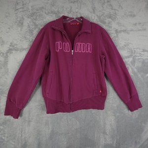 Puma Womens Jacket Active‎ Plum Full Zip Pockets Spellout Long Sleeves Collar XL